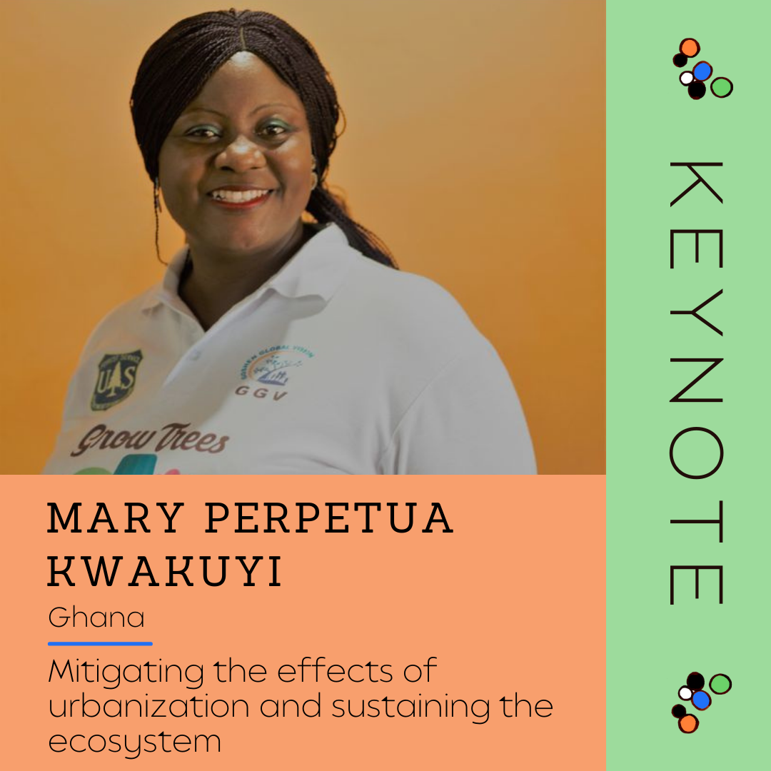 Keynote - Mary Perpetua Kwakuyi
City: Ghana
Topic: Mitigating the effects of urbanization and sustaining the ecosystem